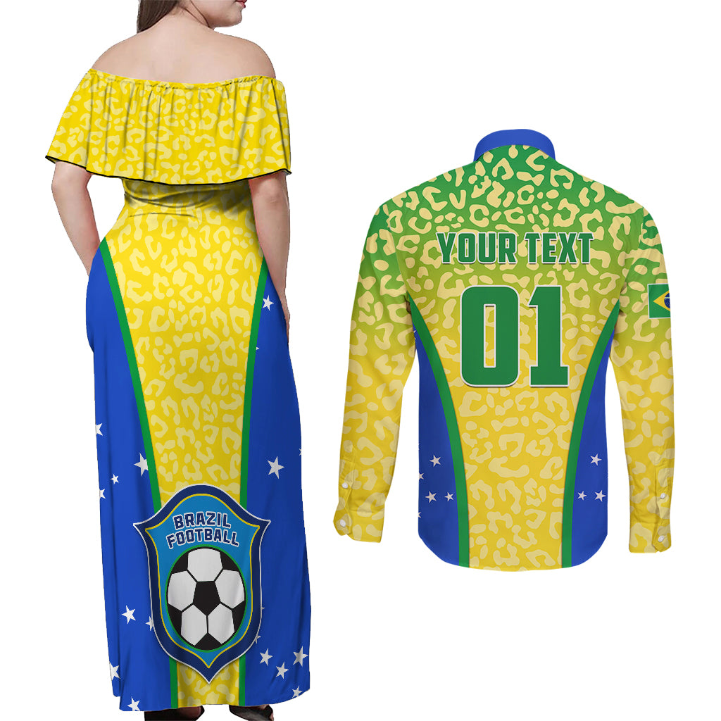 Couples matching dress and shirt back view with leopard print, 'YOUR TEXT' and 01