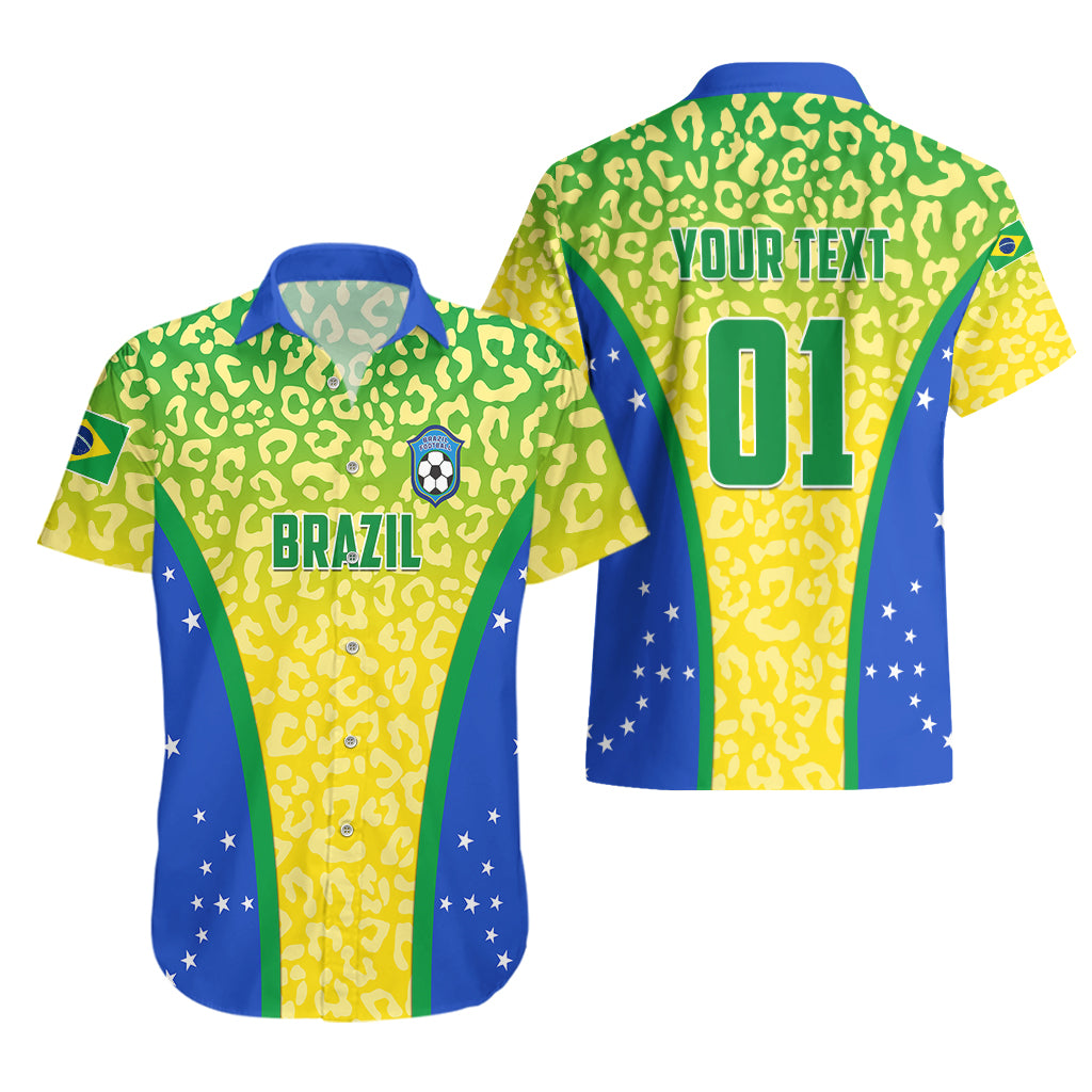 Personalised Brazil Football Hawaiian Shirt Brasil Leopard Pattern - Wonder Print Shop