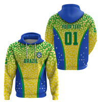 Brazil football hoodie with green leopard-yellow print and blue trim; front BRAZIL, back 01