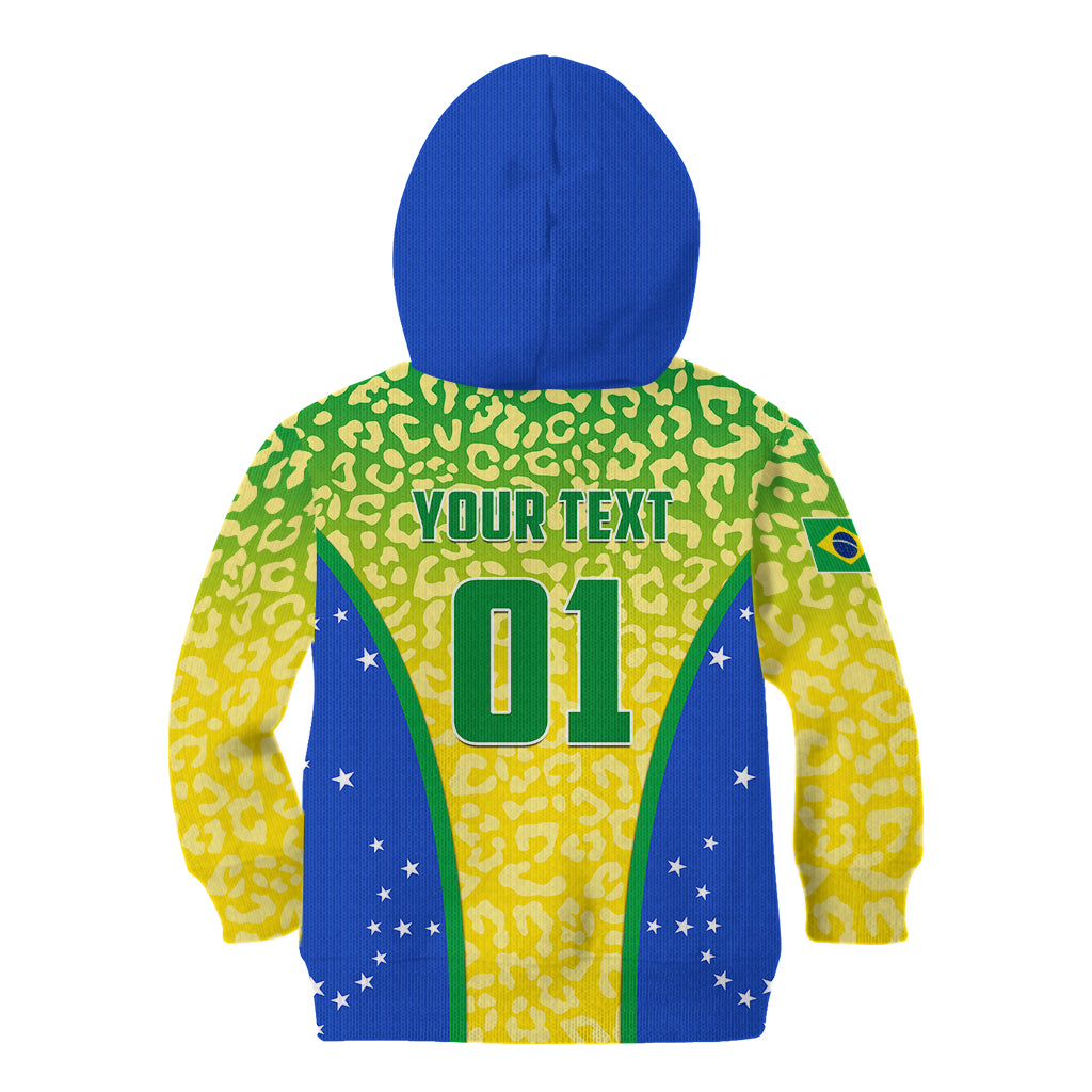 Personalised Brazil Football Kid Hoodie Brasil Leopard Pattern - Wonder Print Shop