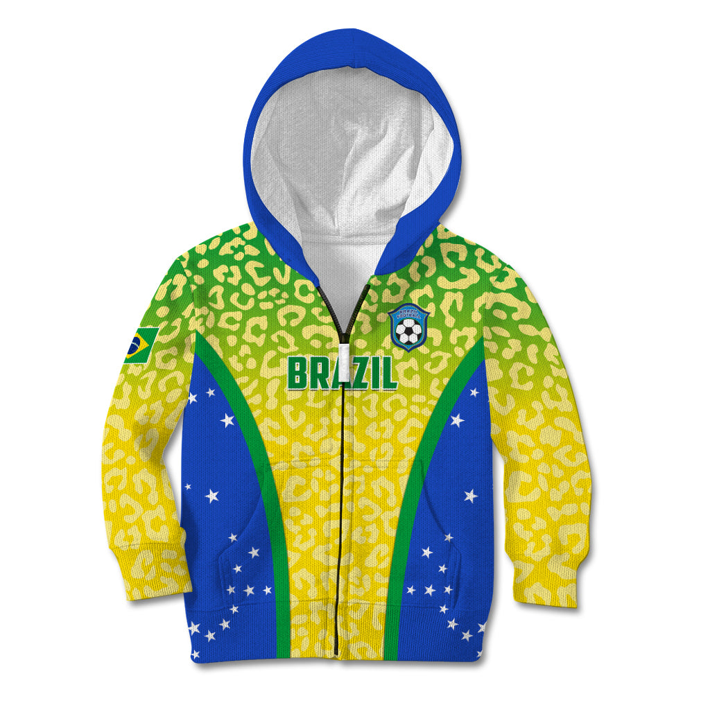 Personalised Brazil Football Kid Hoodie Brasil Leopard Pattern - Wonder Print Shop