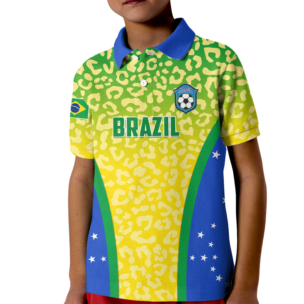 Personalised Brazil Football Kid Polo Shirt Brasil Leopard Pattern - Wonder Print Shop