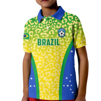 Personalised Brazil Football Kid Polo Shirt Brasil Leopard Pattern - Wonder Print Shop