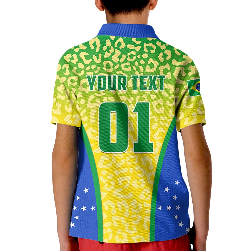 Personalised Brazil Football Kid Polo Shirt Brasil Leopard Pattern - Wonder Print Shop