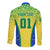 Personalised Brazil Football Long Sleeve Button Shirt Brasil Leopard Pattern - Wonder Print Shop