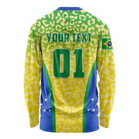 Personalized Brazil football long-sleeve shirt back, yellow/green leopard print with number 01