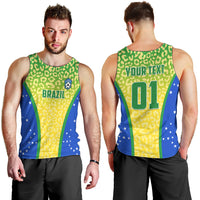 Men's football tank top with Brazil flag leopard print, back text 