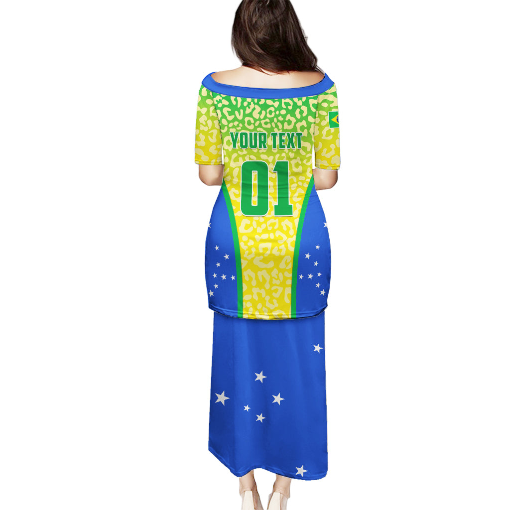 Personalized football long dress, leopard green/yellow with blue stars, 'YOUR TEXT' and '01' back