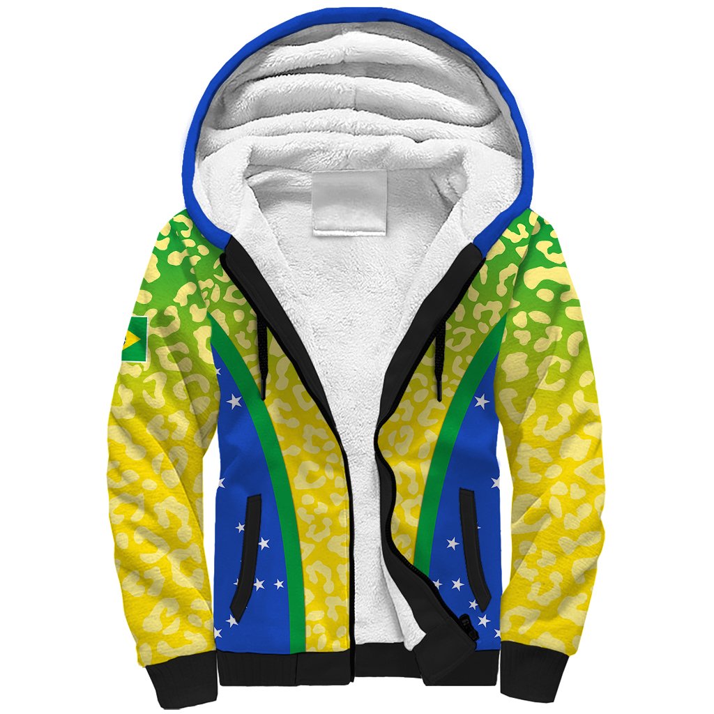 Personalised Brazil Football Sherpa Hoodie Brasil Leopard Pattern - Wonder Print Shop