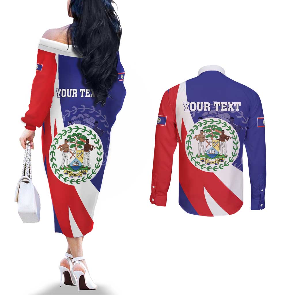 Belize Independence Day 1981 Couples Matching Off The Shoulder Long Sleeve Dress and Long Sleeve Button Shirt Bileez Keel Billed Toucan