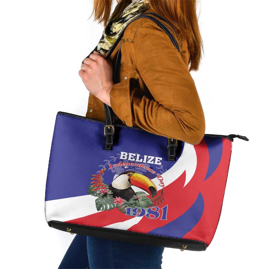 Belize Independence Day 1981 Leather Tote Bag Bileez Keel Billed Toucan - Wonder Print Shop
