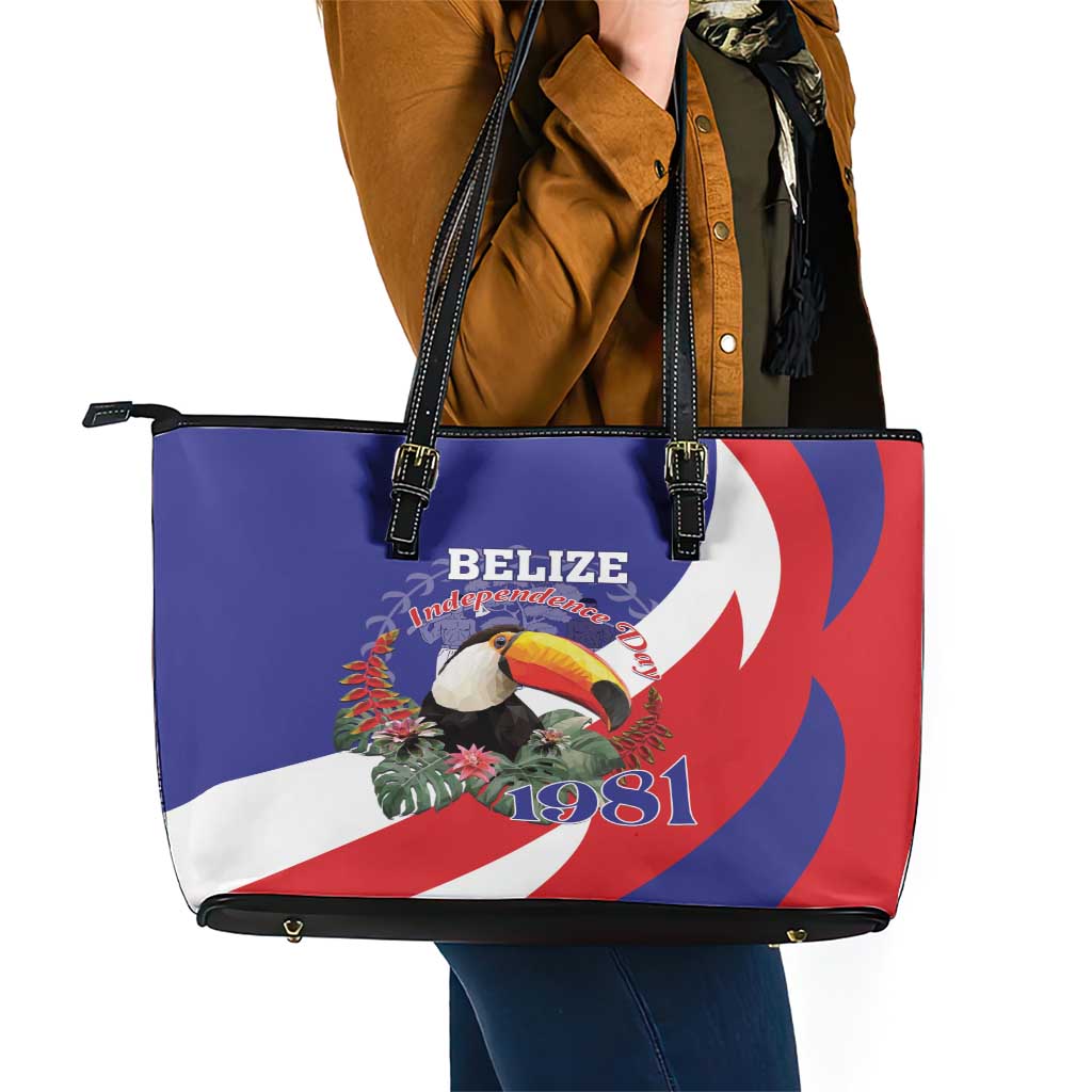 Belize Independence Day 1981 Leather Tote Bag Bileez Keel Billed Toucan - Wonder Print Shop