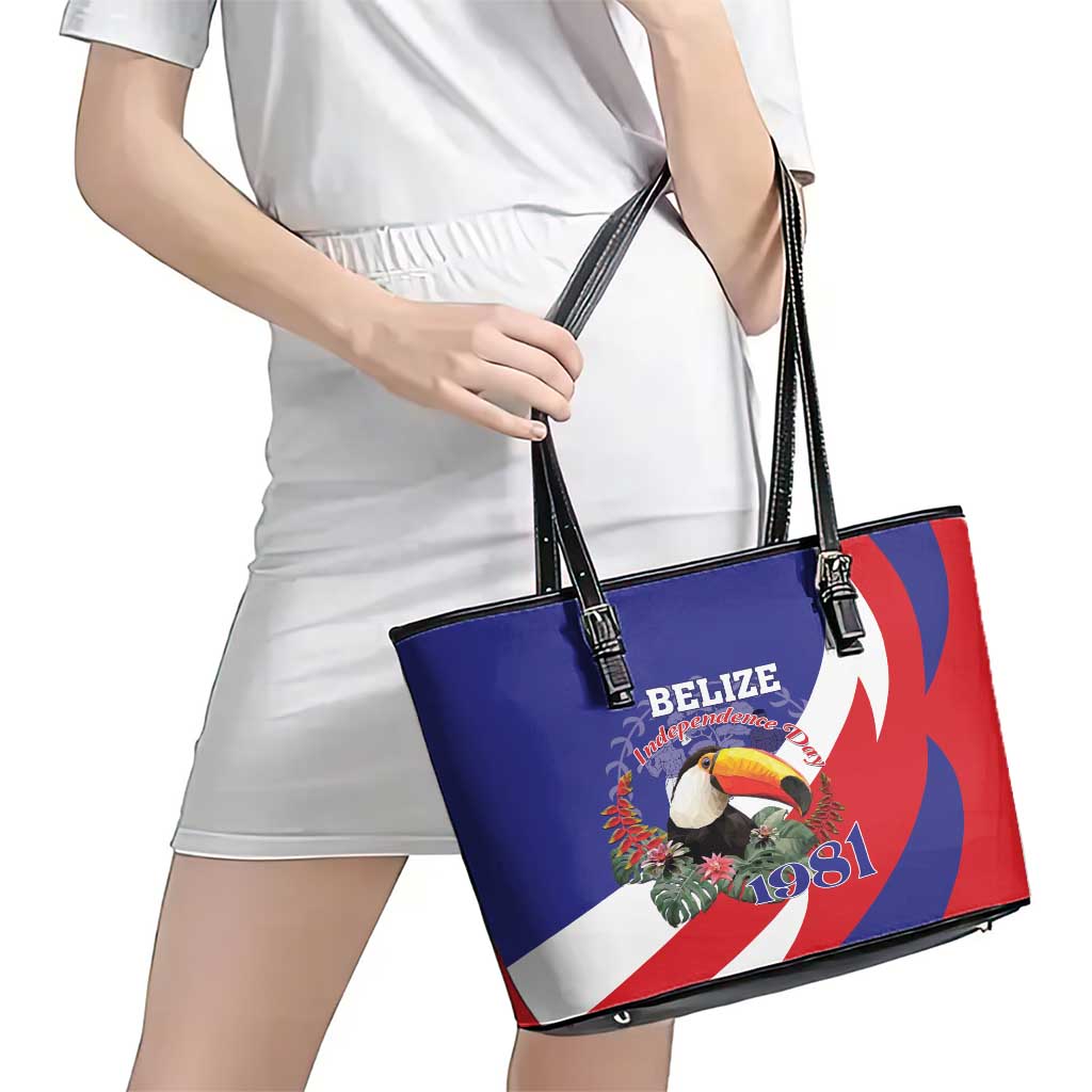 Belize Independence Day 1981 Leather Tote Bag Bileez Keel Billed Toucan - Wonder Print Shop