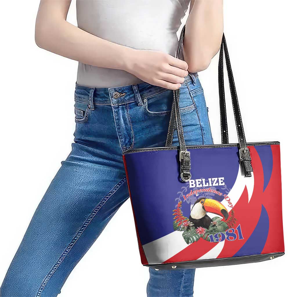 Belize Independence Day 1981 Leather Tote Bag Bileez Keel Billed Toucan - Wonder Print Shop
