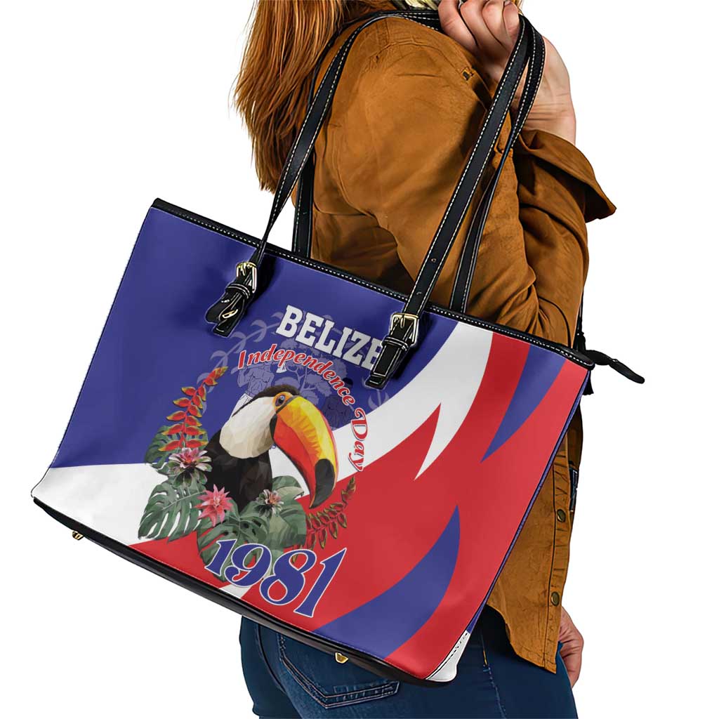 Belize Independence Day 1981 Leather Tote Bag Bileez Keel Billed Toucan - Wonder Print Shop