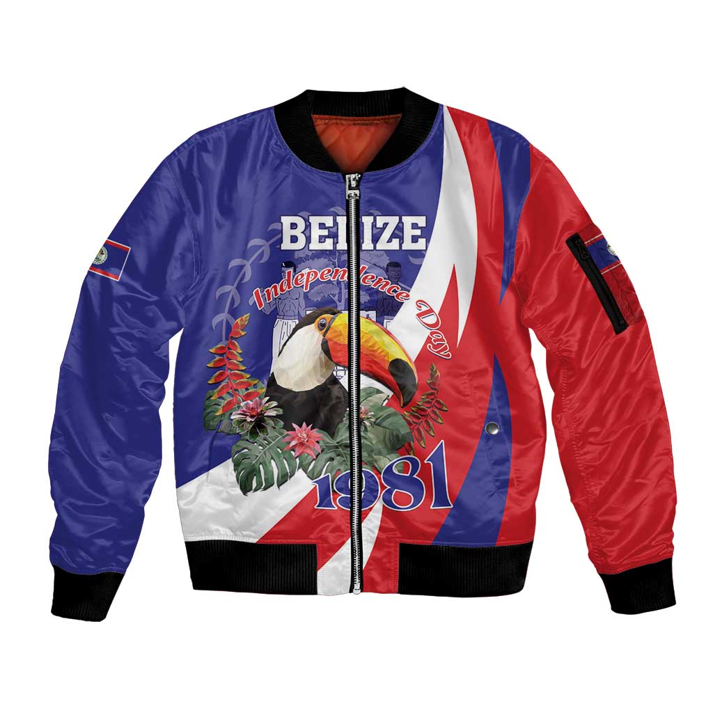 Belize Independence Day 1981 Sleeve Zip Bomber Jacket Bileez Keel Billed Toucan - Wonder Print Shop