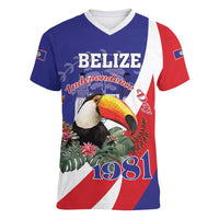 Belize Independence Day 1981 Women V-Neck T-Shirt Bileez Keel Billed Toucan - Wonder Print Shop