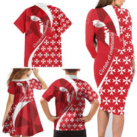 Malta Family Matching Long Sleeve Bodycon Dress and Hawaiian Shirt Virtute et constantia Maltese Cross Pattern - Wonder Print Shop