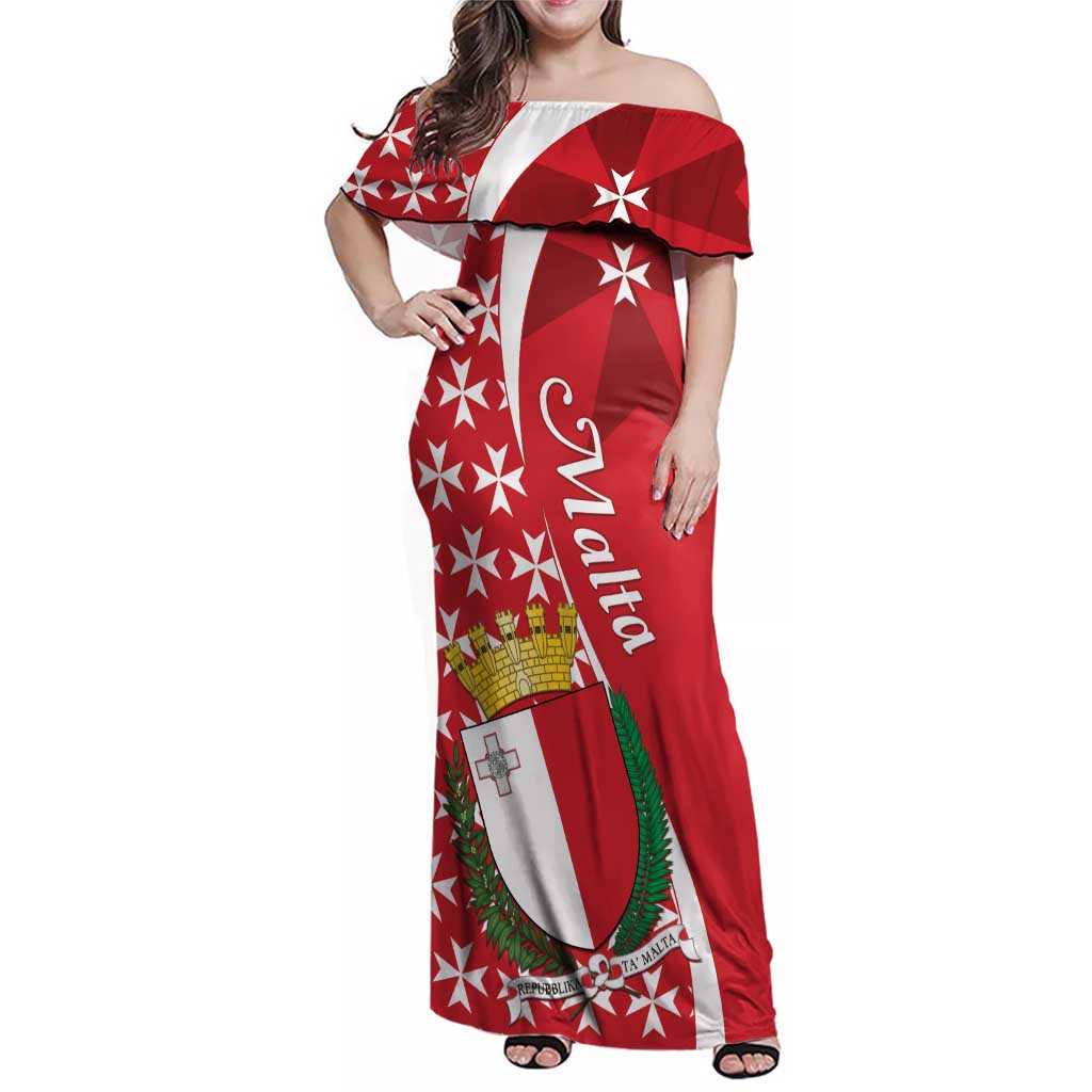 Malta Family Matching Off Shoulder Maxi Dress and Hawaiian Shirt Virtute et constantia Maltese Cross Pattern - Wonder Print Shop