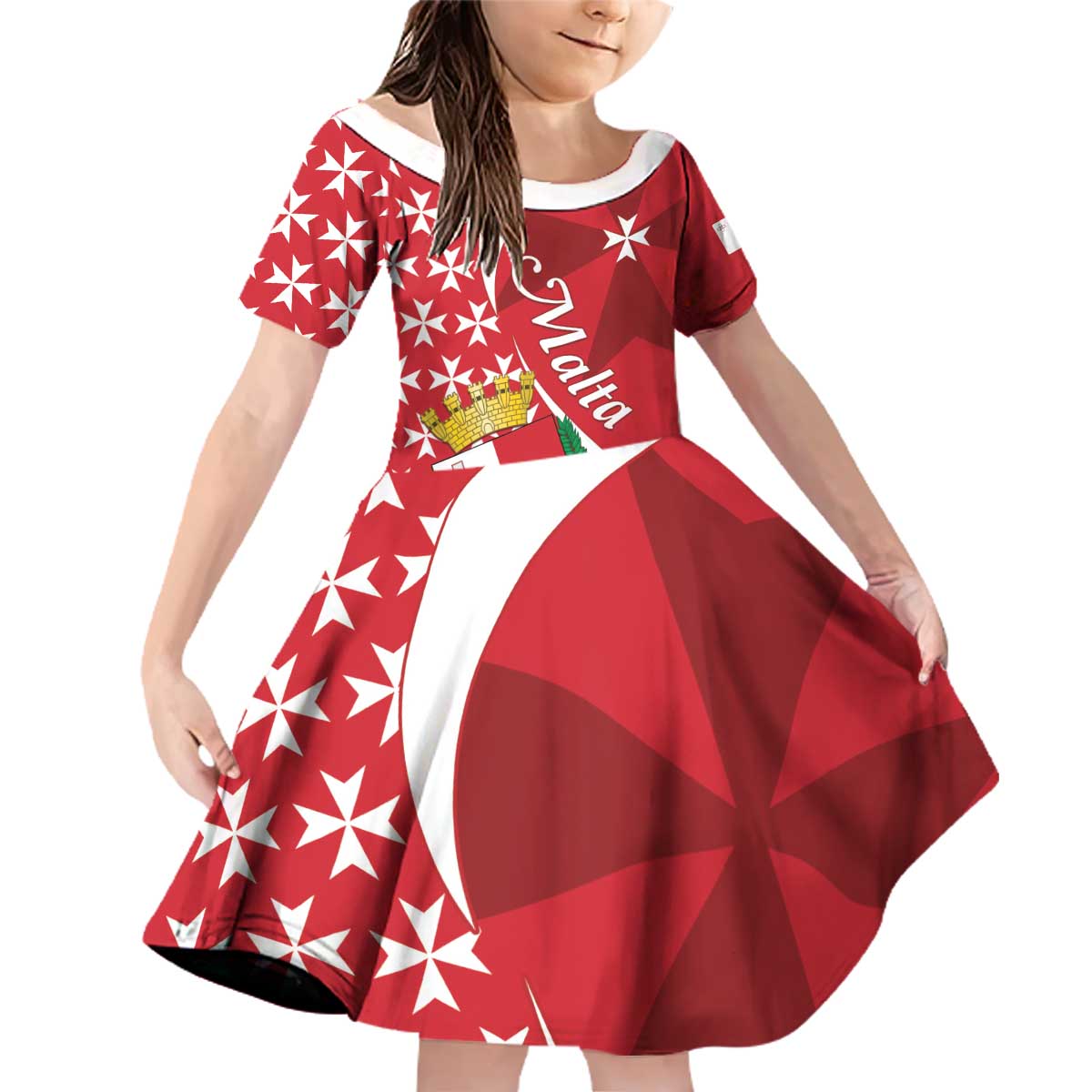 Malta Family Matching Off Shoulder Short Dress and Hawaiian Shirt Virtute et constantia Maltese Cross Pattern - Wonder Print Shop