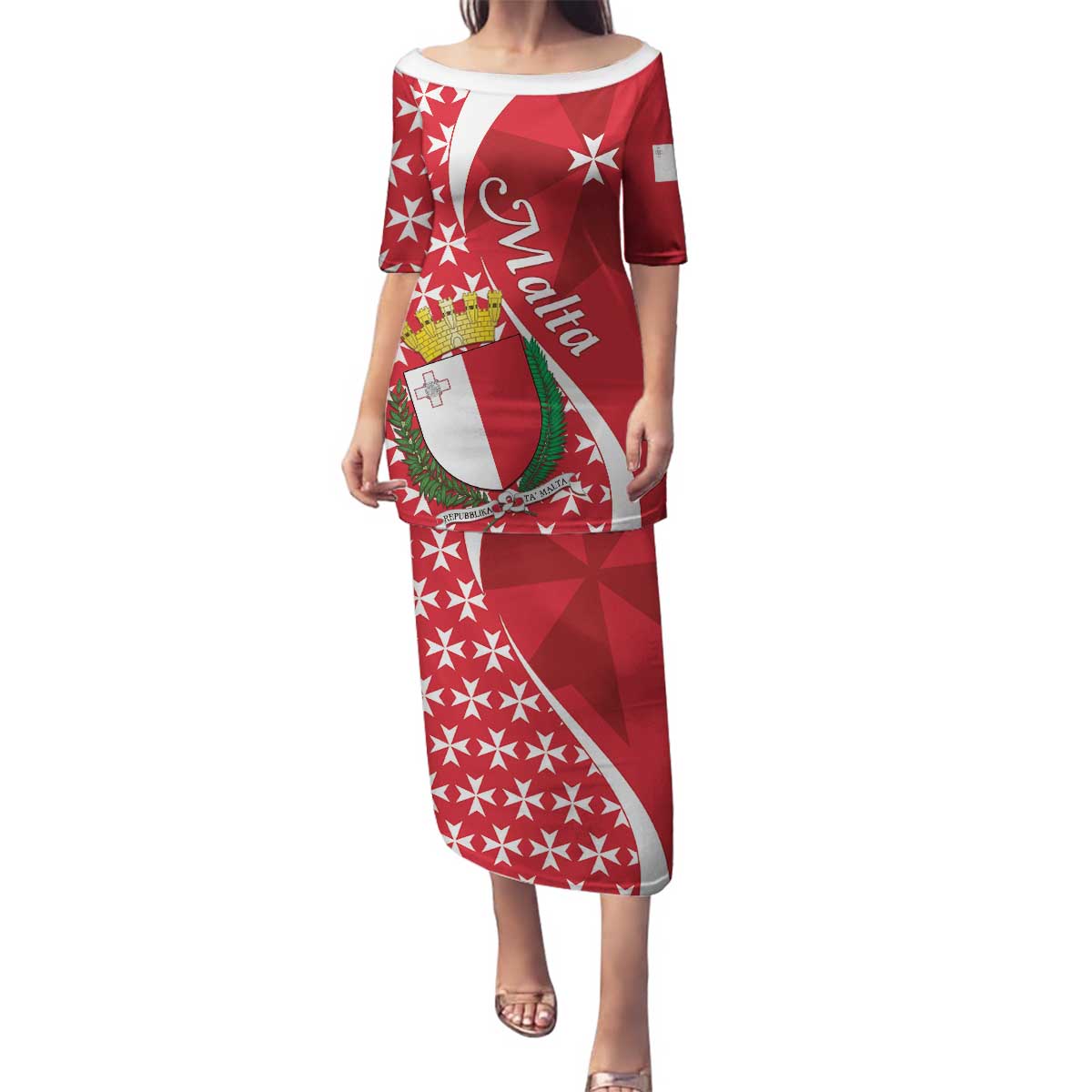 Malta Family Matching Puletasi and Hawaiian Shirt Virtute et constantia Maltese Cross Pattern - Wonder Print Shop