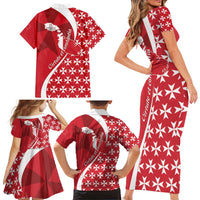 Malta Family Matching Short Sleeve Bodycon Dress and Hawaiian Shirt Virtute et constantia Maltese Cross Pattern - Wonder Print Shop