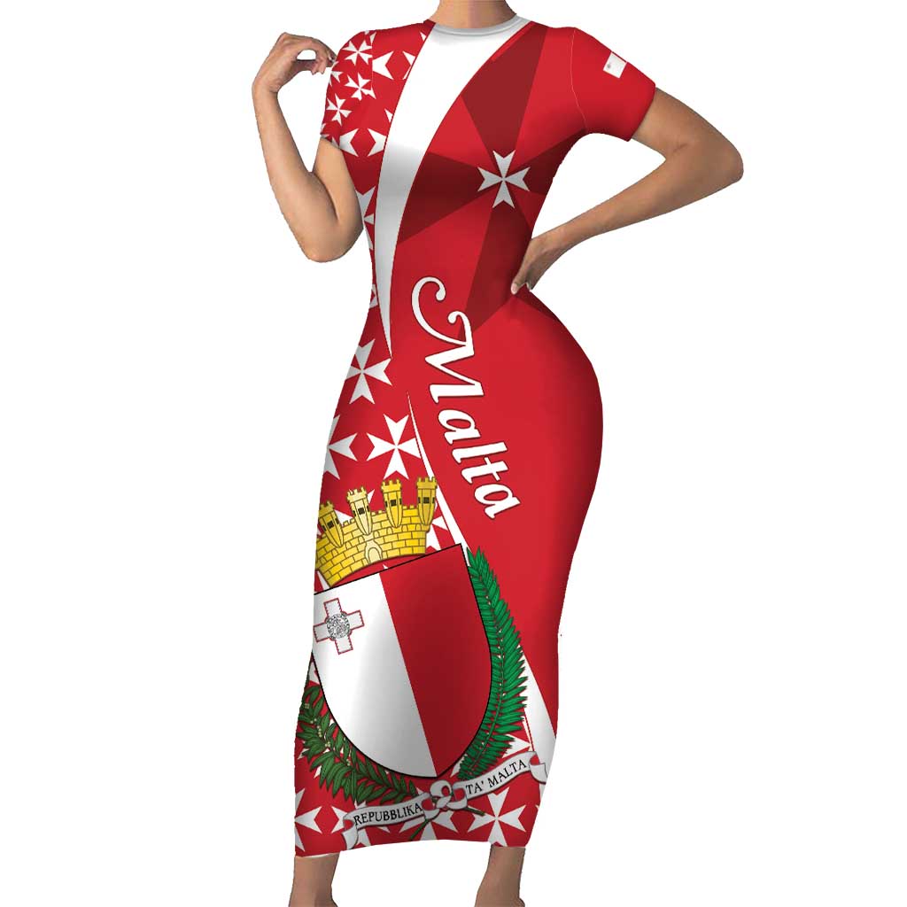 Malta Family Matching Short Sleeve Bodycon Dress and Hawaiian Shirt Virtute et constantia Maltese Cross Pattern - Wonder Print Shop