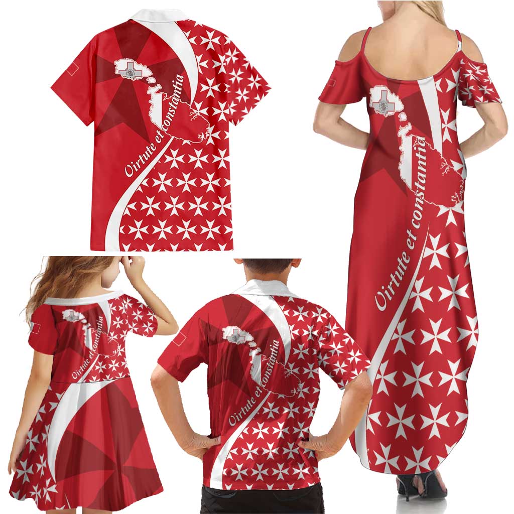 Malta Family Matching Summer Maxi Dress and Hawaiian Shirt Virtute et constantia Maltese Cross Pattern - Wonder Print Shop