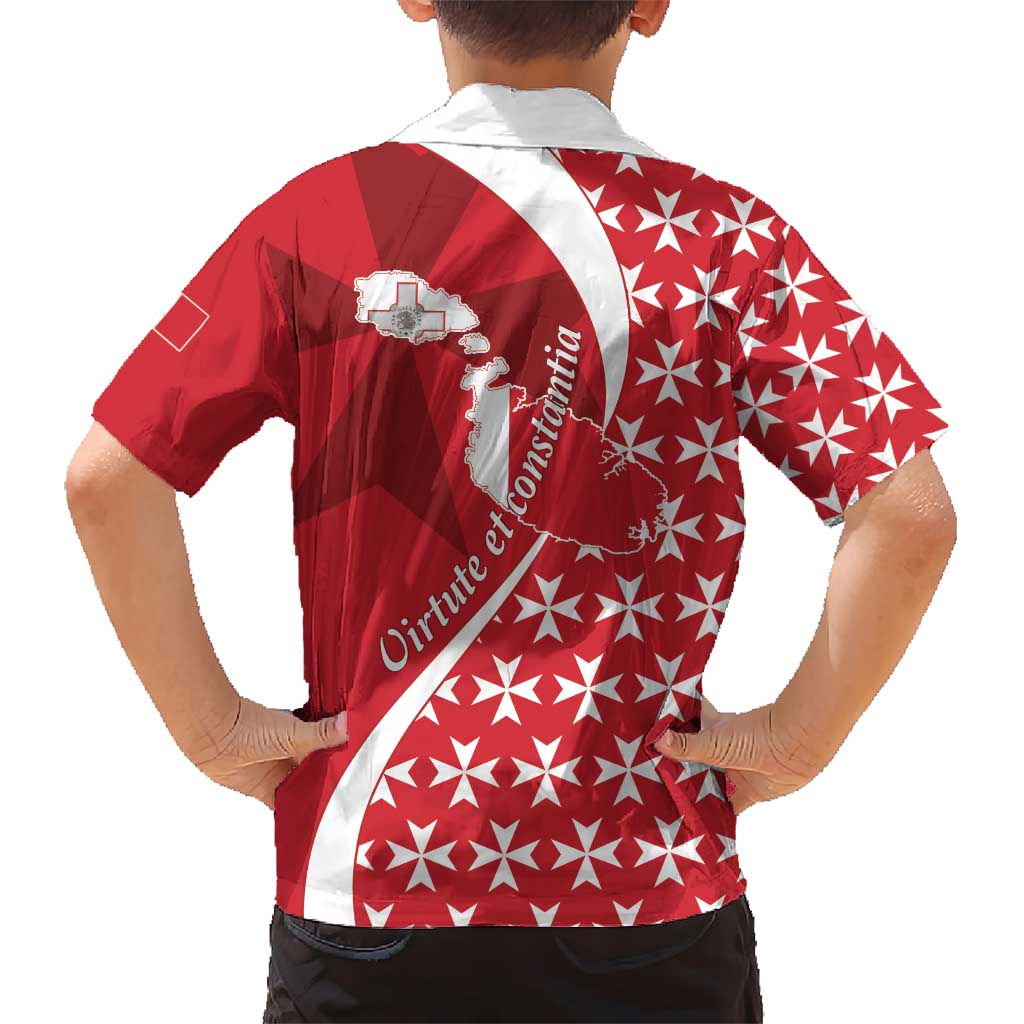 Malta Kid Hawaiian Shirt Virtute et constantia Maltese Cross Pattern - Wonder Print Shop