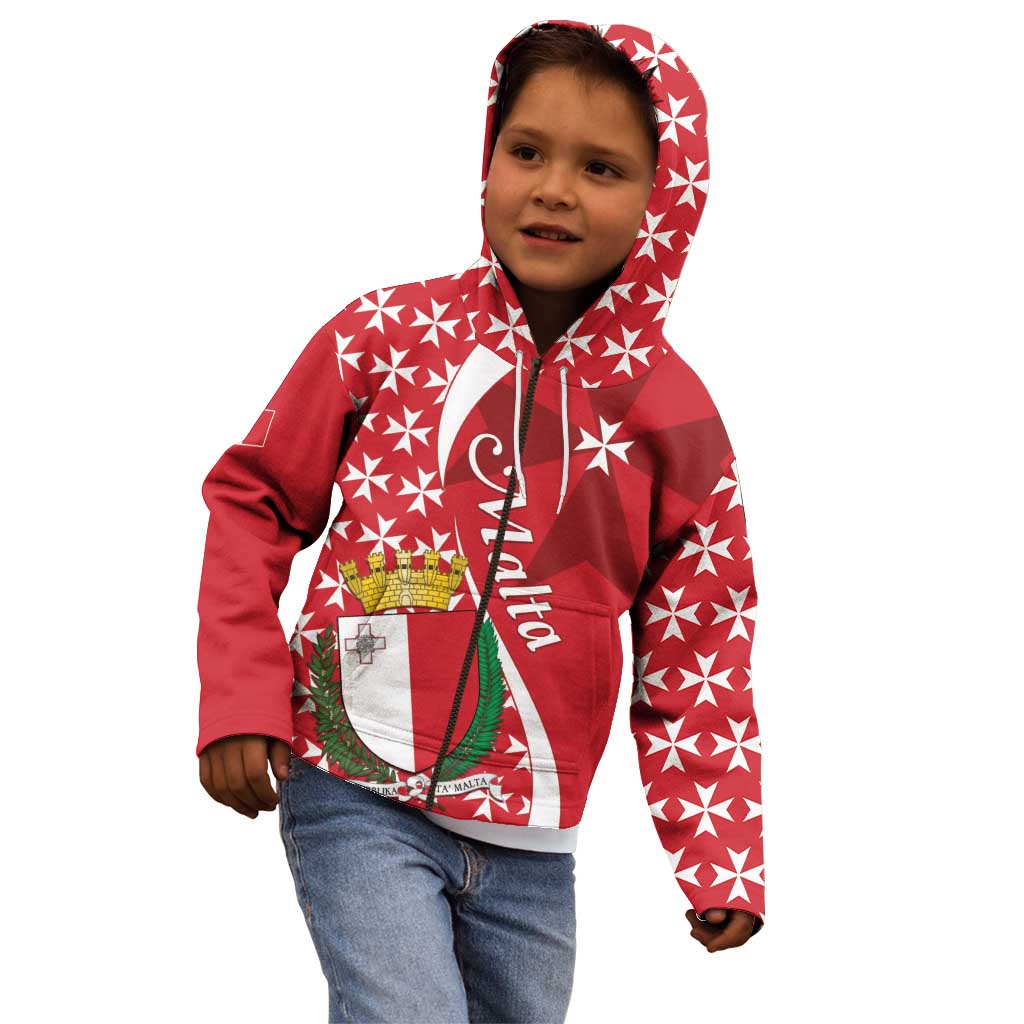 Malta Kid Hoodie Virtute et constantia Maltese Cross Pattern - Wonder Print Shop