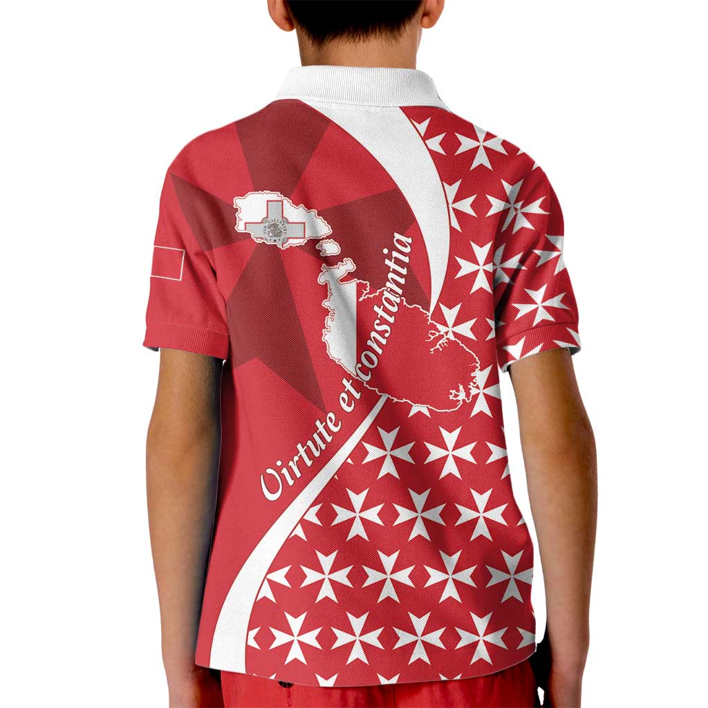 Malta Kid Polo Shirt Virtute et constantia Maltese Cross Pattern - Wonder Print Shop