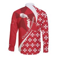 Malta Long Sleeve Button Shirt Virtute et constantia Maltese Cross Pattern - Wonder Print Shop