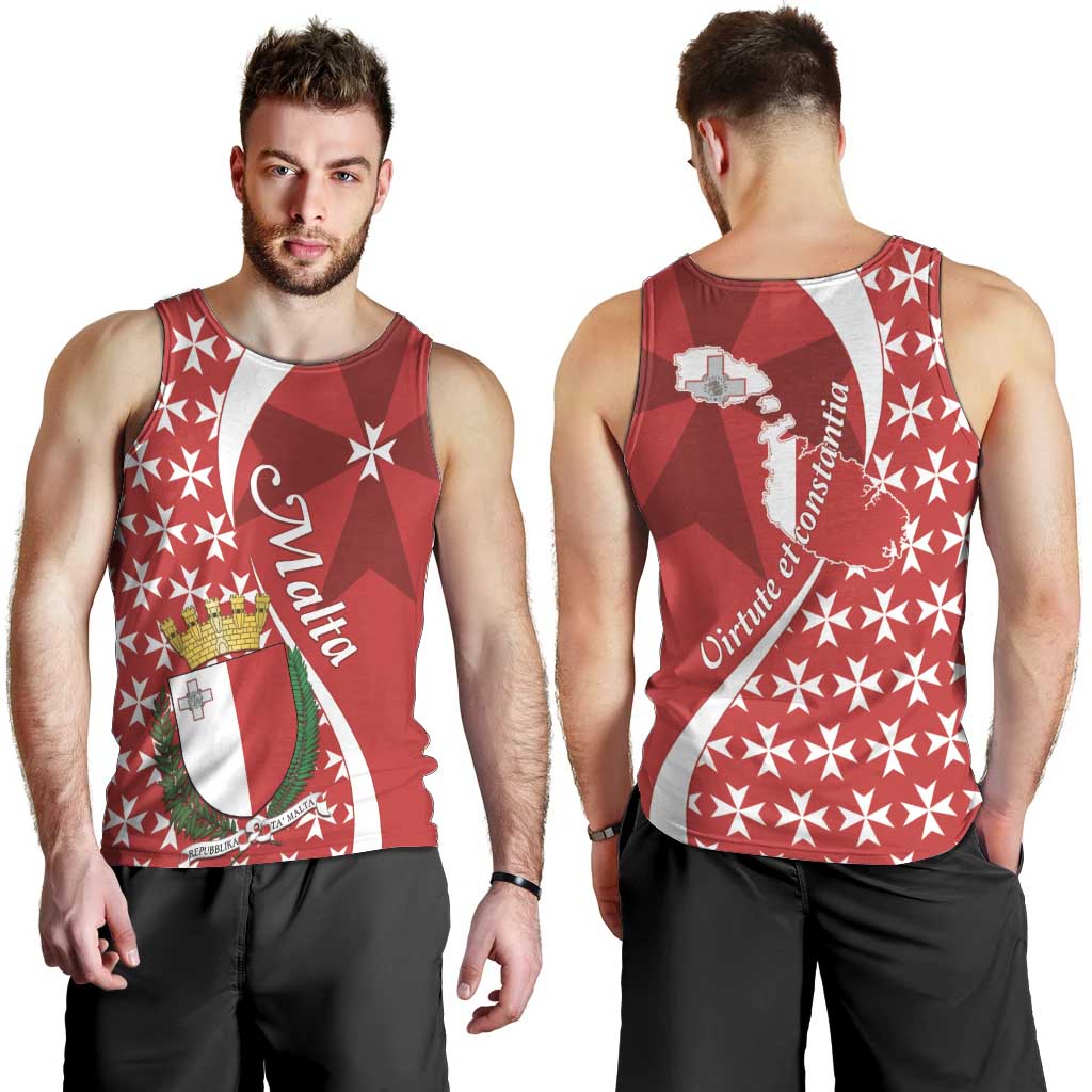 Malta Men Tank Top Virtute et constantia Maltese Cross Pattern - Wonder Print Shop