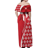 Malta Off Shoulder Maxi Dress Virtute et constantia Maltese Cross Pattern - Wonder Print Shop