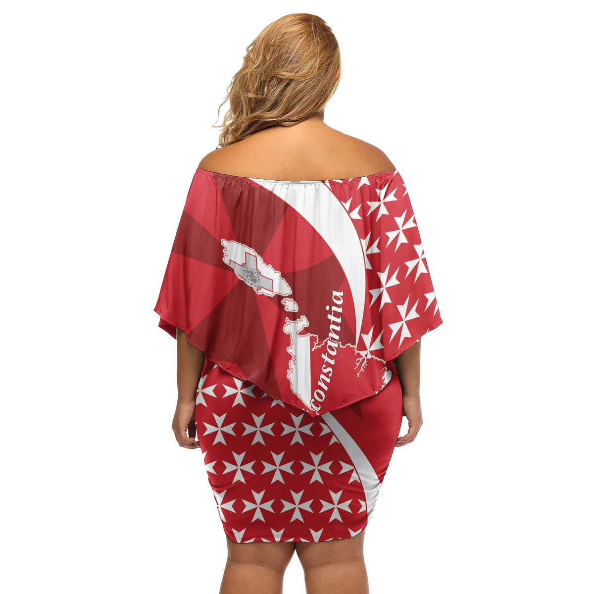 Malta Off Shoulder Short Dress Virtute et constantia Maltese Cross Pattern - Wonder Print Shop