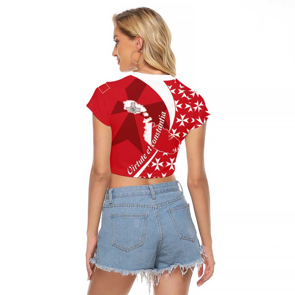 Malta Raglan Cropped T Shirt Virtute et constantia Maltese Cross Pattern - Wonder Print Shop
