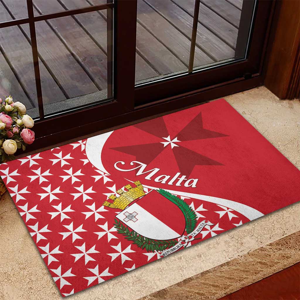 Malta Rubber Doormat Virtute et constantia Maltese Cross Pattern - Wonder Print Shop