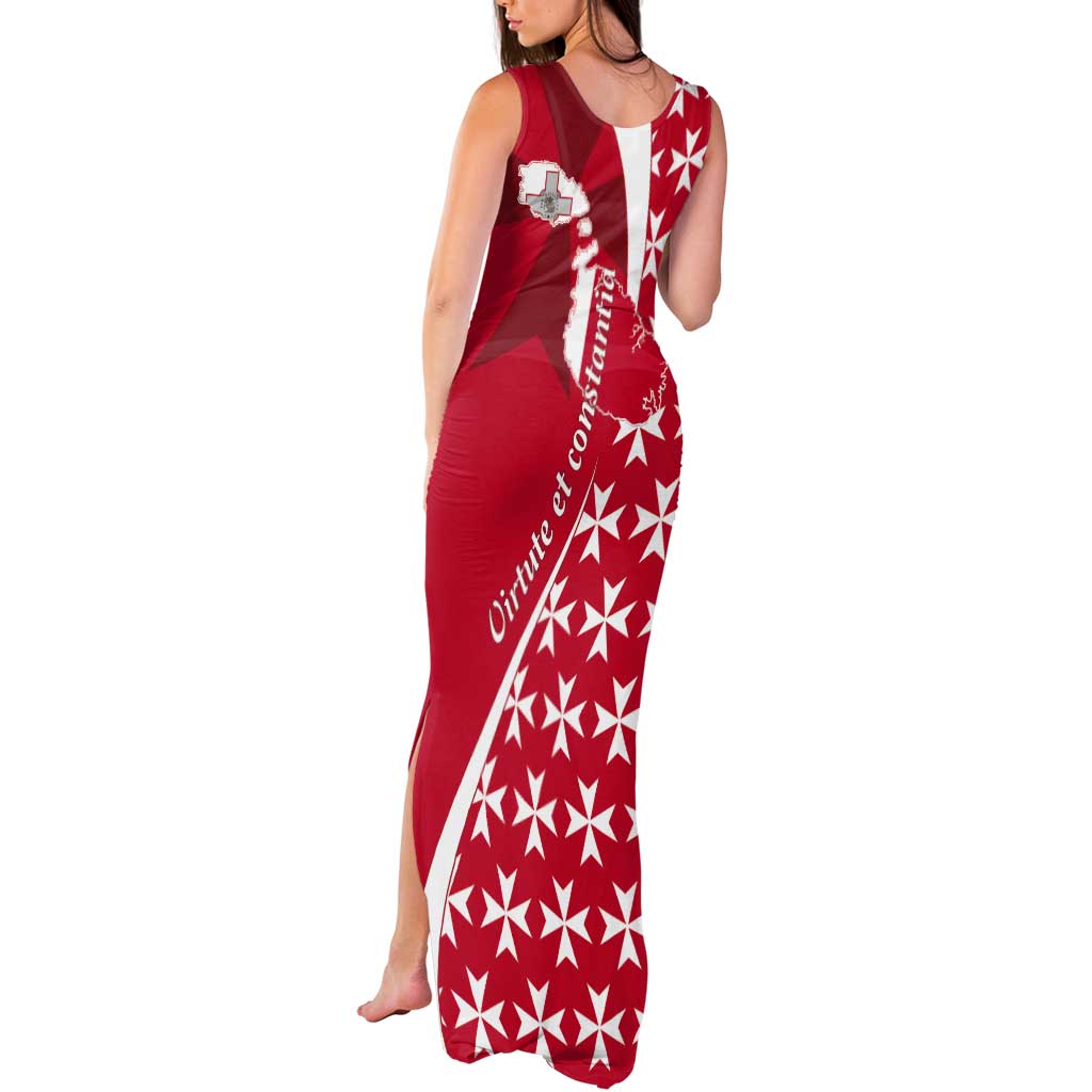 Malta Tank Maxi Dress Virtute et constantia Maltese Cross Pattern - Wonder Print Shop
