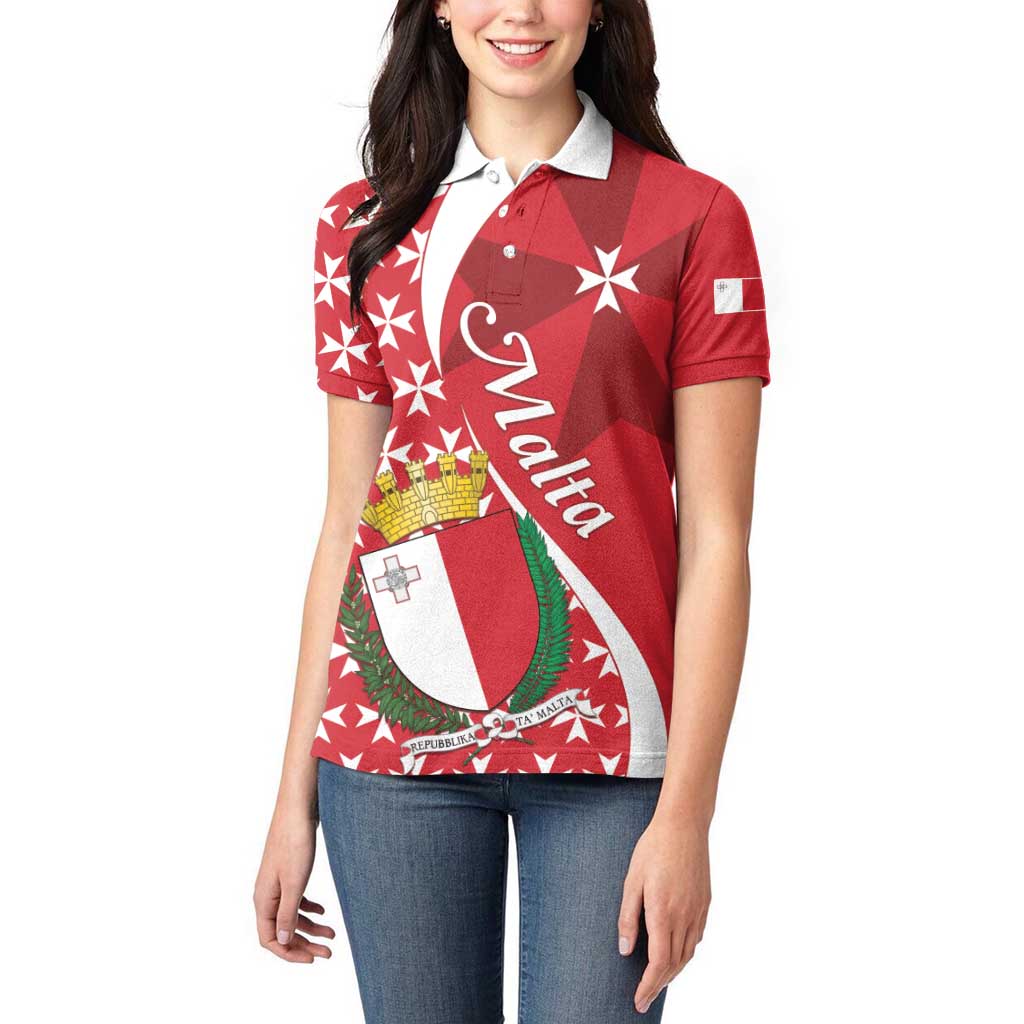 Malta Women Polo Shirt Virtute et constantia Maltese Cross Pattern - Wonder Print Shop