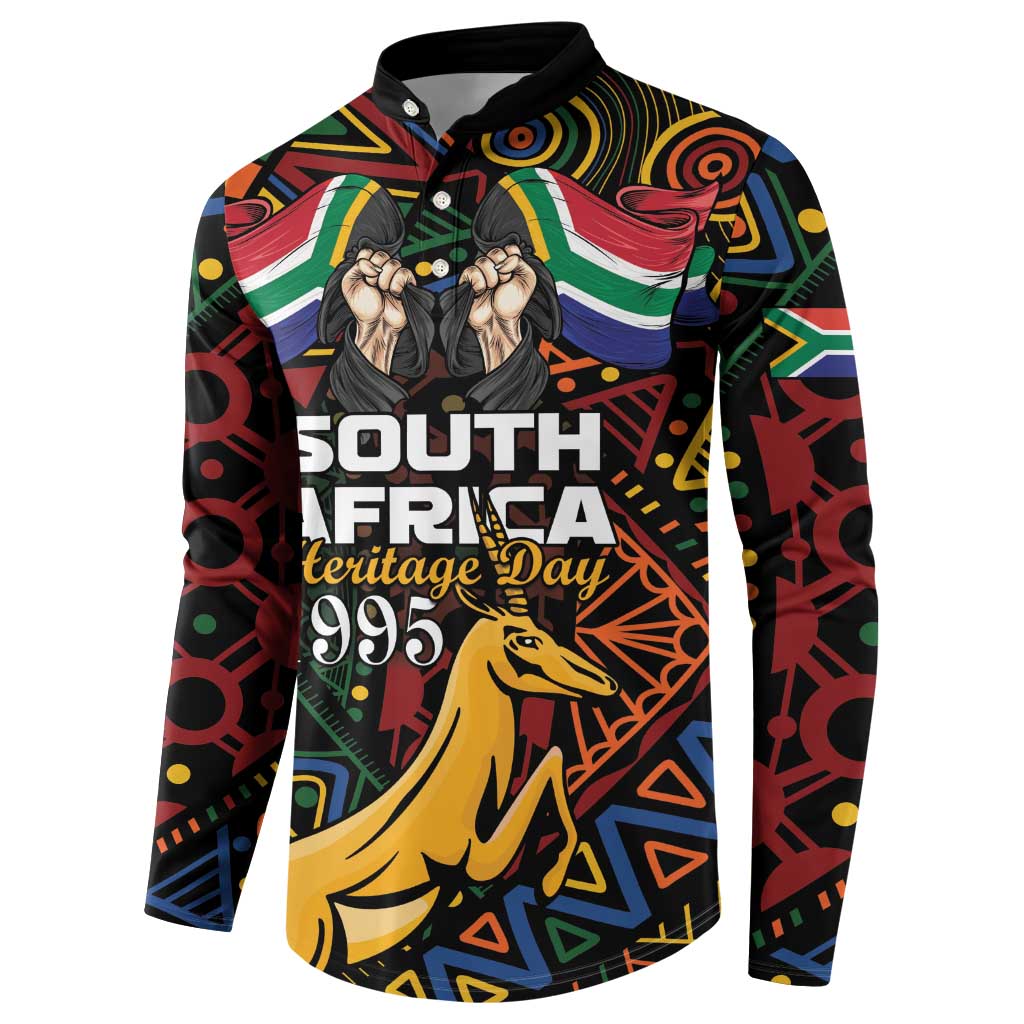 South African Heritage Day Button Sweatshirt Springbok African Pattern - Wonder Print Shop
