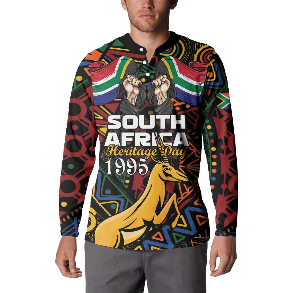 South African Heritage Day Button Sweatshirt Springbok African Pattern - Wonder Print Shop