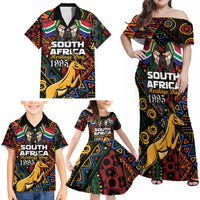 South African Heritage Day Family Matching Off Shoulder Maxi Dress and Hawaiian Shirt Springbok African Pattern - Wonder Print Shop