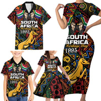South African Heritage Day Family Matching Short Sleeve Bodycon Dress and Hawaiian Shirt Springbok African Pattern - Wonder Print Shop