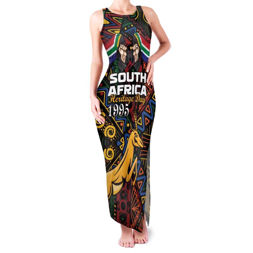 South African Heritage Day Family Matching Tank Maxi Dress and Hawaiian Shirt Springbok African Pattern - Wonder Print Shop