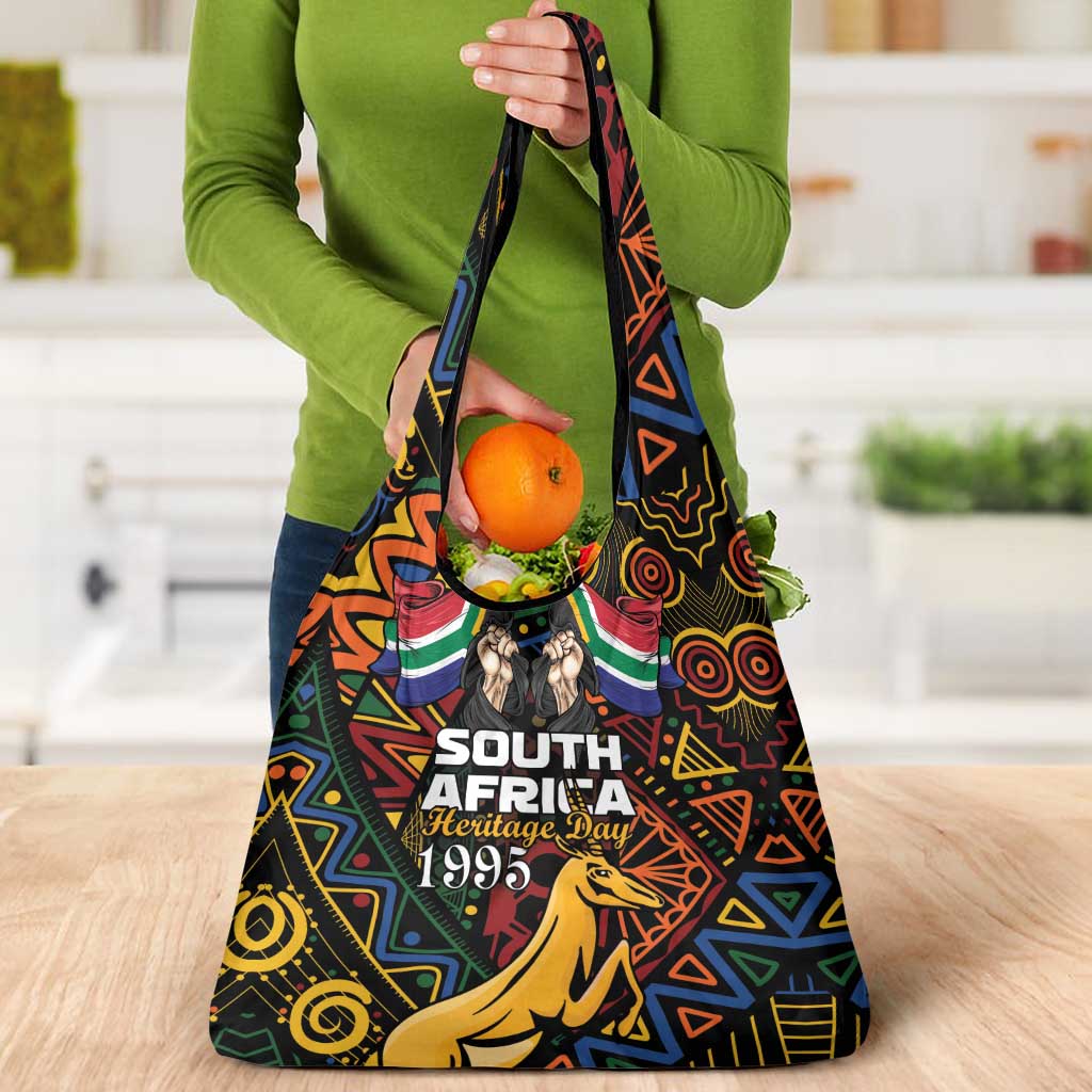 South African Heritage Day Grocery Bag Springbok African Pattern