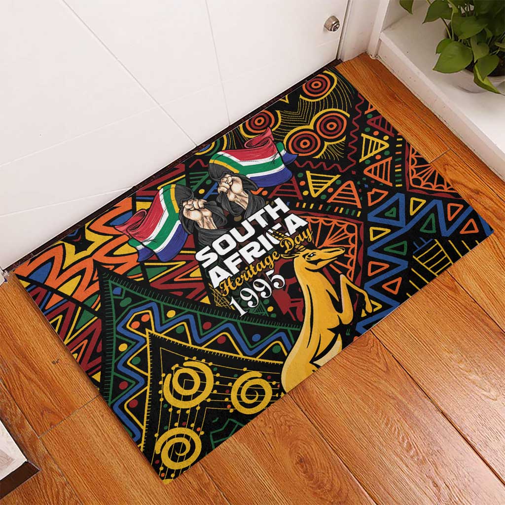 South African Heritage Day Rubber Doormat Springbok African Pattern - Wonder Print Shop