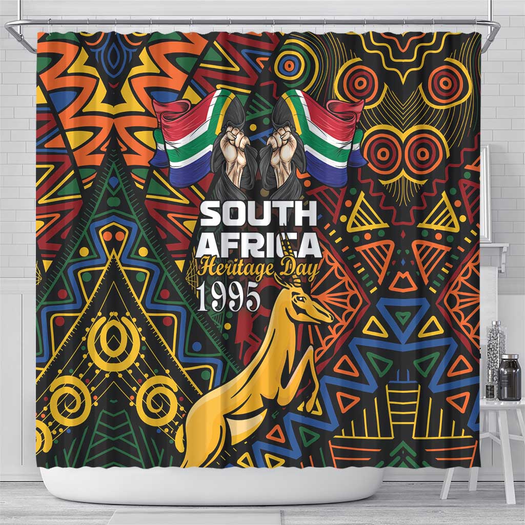South African Heritage Day Shower Curtain Springbok African Pattern