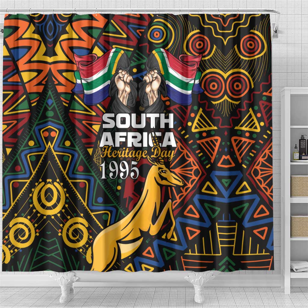 South African Heritage Day Shower Curtain Springbok African Pattern