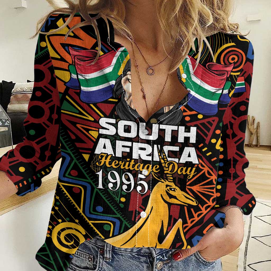 South African Heritage Day Women Casual Shirt Springbok African Pattern - Wonder Print Shop