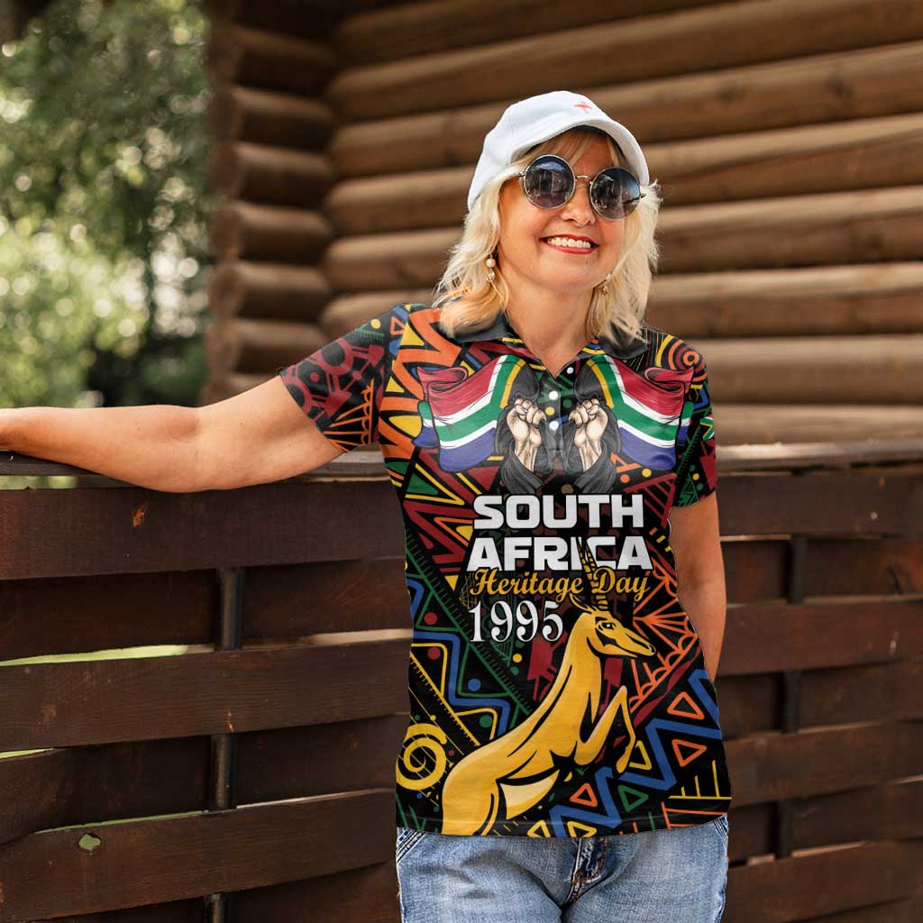 South African Heritage Day Women Polo Shirt Springbok African Pattern - Wonder Print Shop